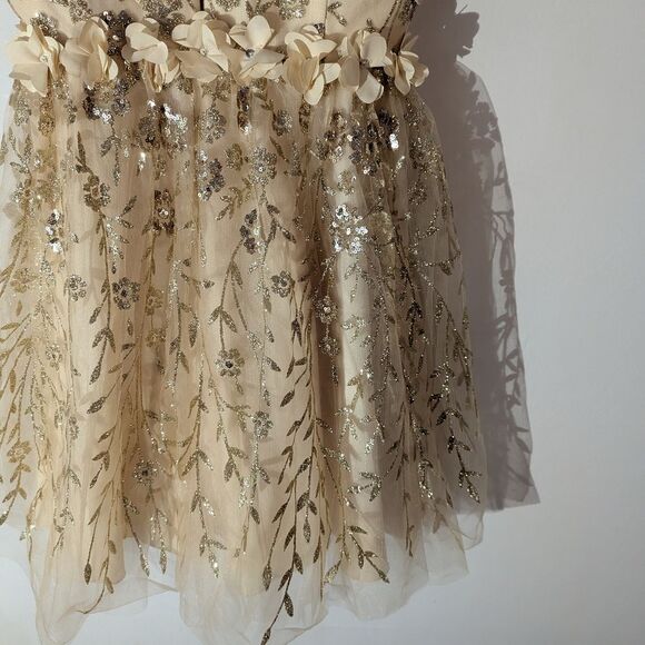 GLS Collective Elizabeth K Champagne Gold 3D Floral Butterfly Dress Size Medium - Picture 6 of 9